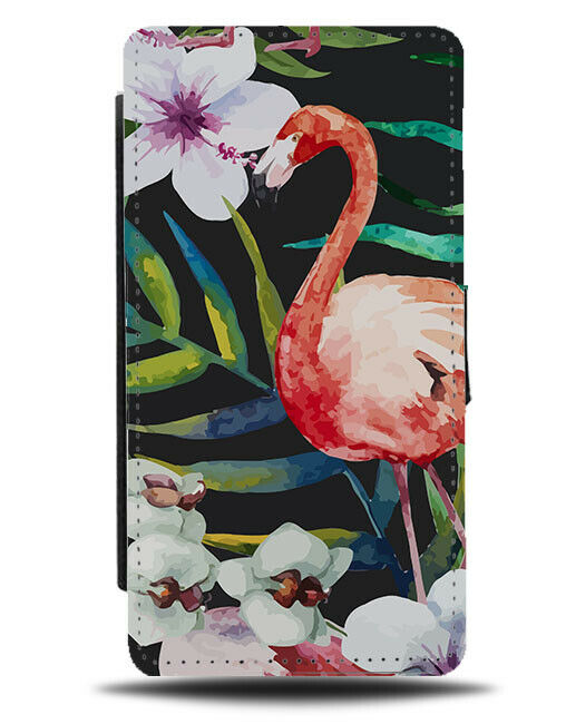 Dark Jungle Pink Flamingo Flip Wallet Case Flamingos Lei Bird Birds Picture H023