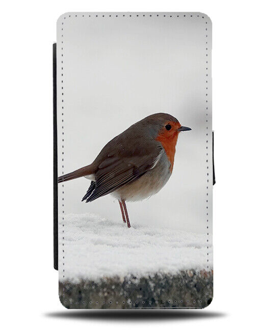 Robin Photograph Flip Wallet Case Bird Birds Robins Christmas Red in Snow N891