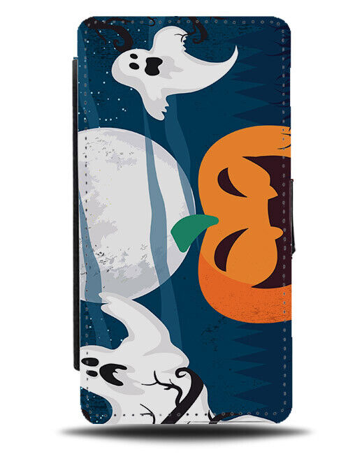 Pumpkin In The Moonlight Flip Wallet Case Halloween Ghosts Pumpkins Moon N494