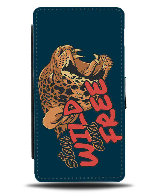 Wild & Free Flip Wallet Phone Case Jaguar Leopard Face Inspirational Quote E213