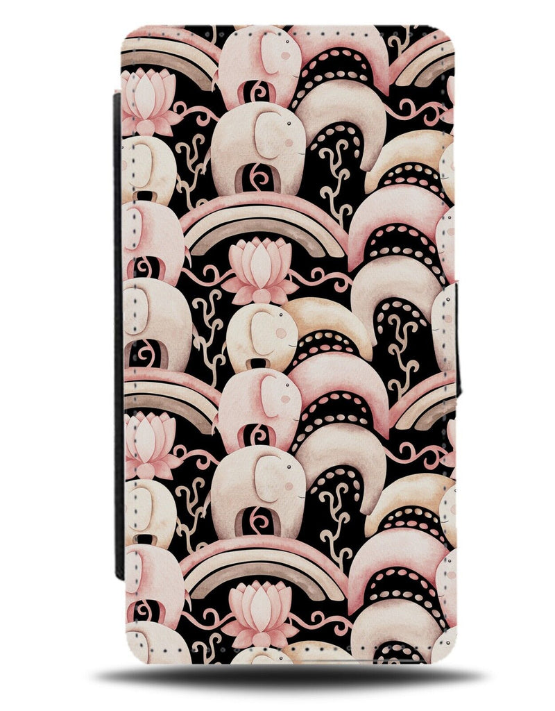 Indian Elephants Pattern Flip Wallet Case Jumbo Elephant Cartoon Pink India Au06