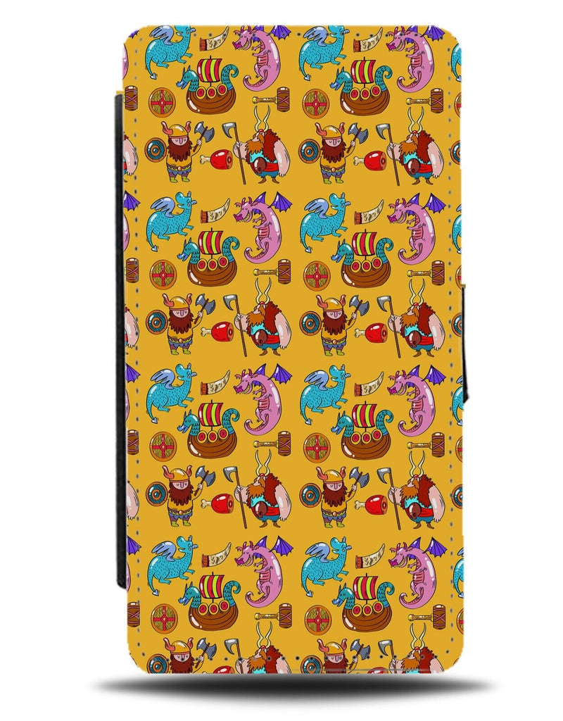 Children's Viking Pattern Flip Wallet Case Vikings Kids Cartoon Ships Ship CC57
