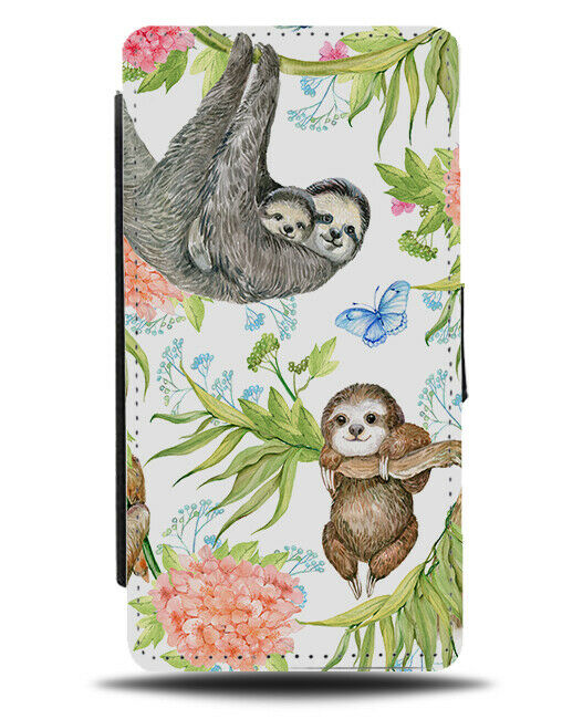 Baby Sloth and Mommy Sloth Flip Wallet Case Mummy Sloths Hanging Jungle G293