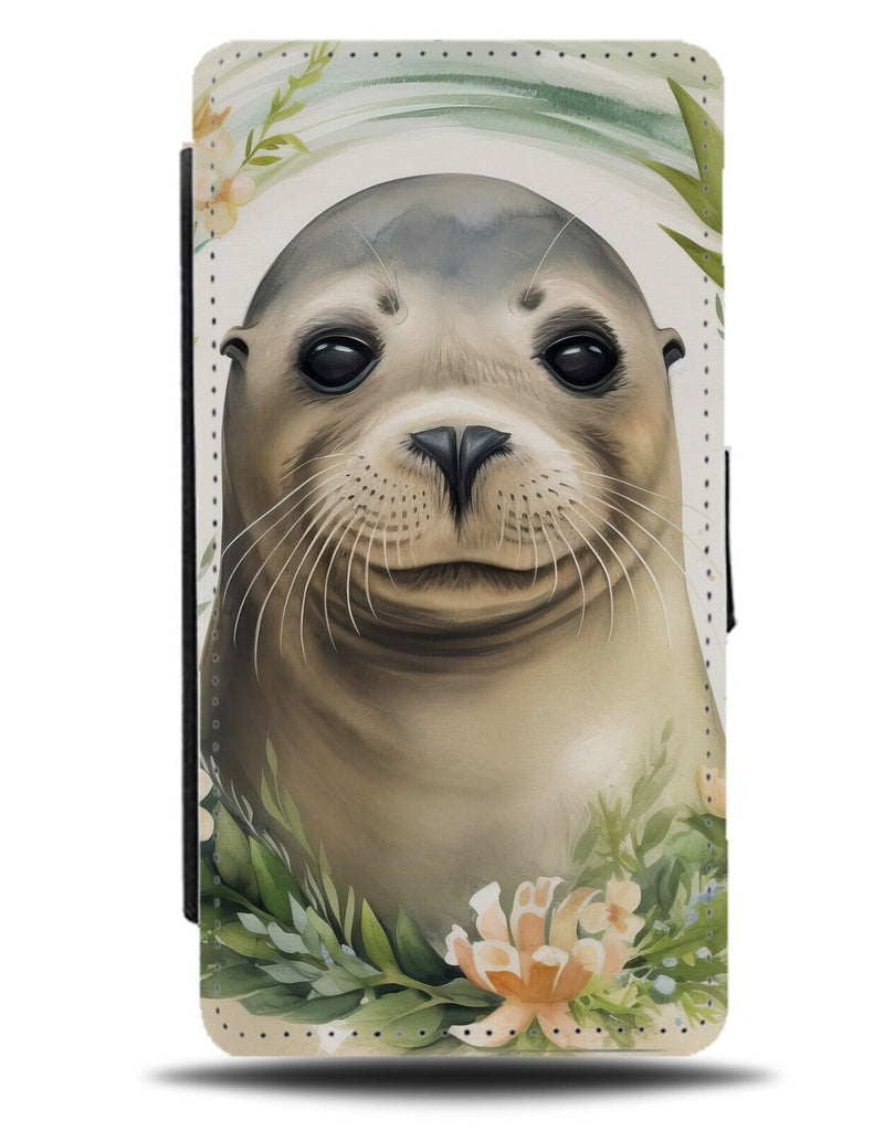 Watercolour Sea Lion Flip Wallet Case Seal Sealion Seals Face Art Picture BE62