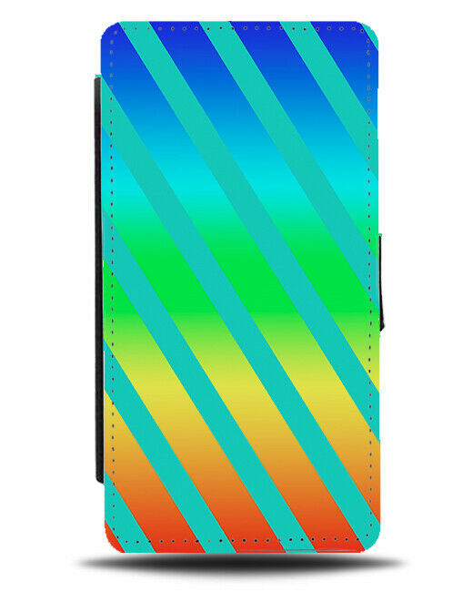 Rainbow and Turquoise Green Stripes Flip Cover Wallet Phone Case Colourful i857