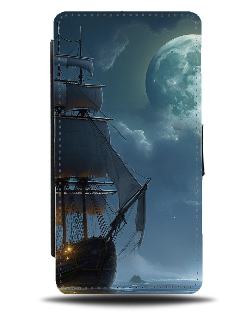 Pirate Ship Flip Wallet Case Sailing Ships Pirates Picture Photo Night Moon AY71