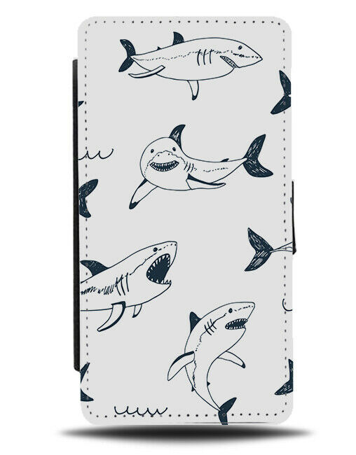 Black and White Shark Cartoon Flip Wallet Case Sharks Cartoons Outlines G112