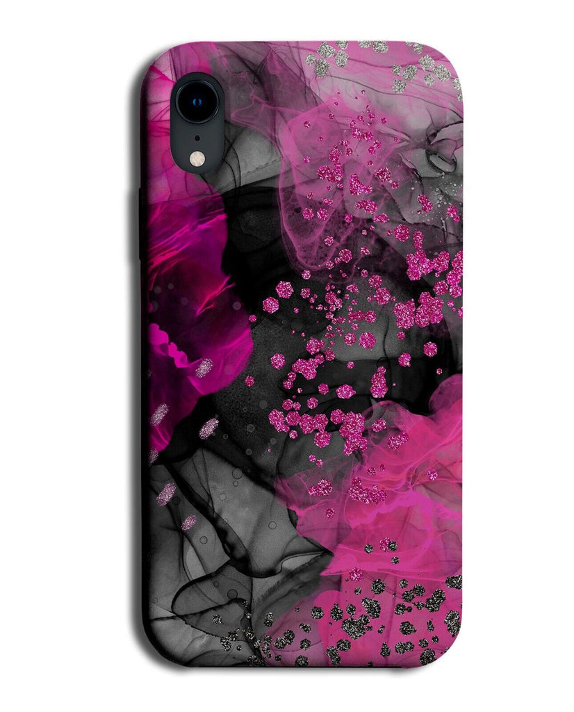 Hot Pink and Black Ink Stained Print Phone Case Cover Design Stain Inks AT75