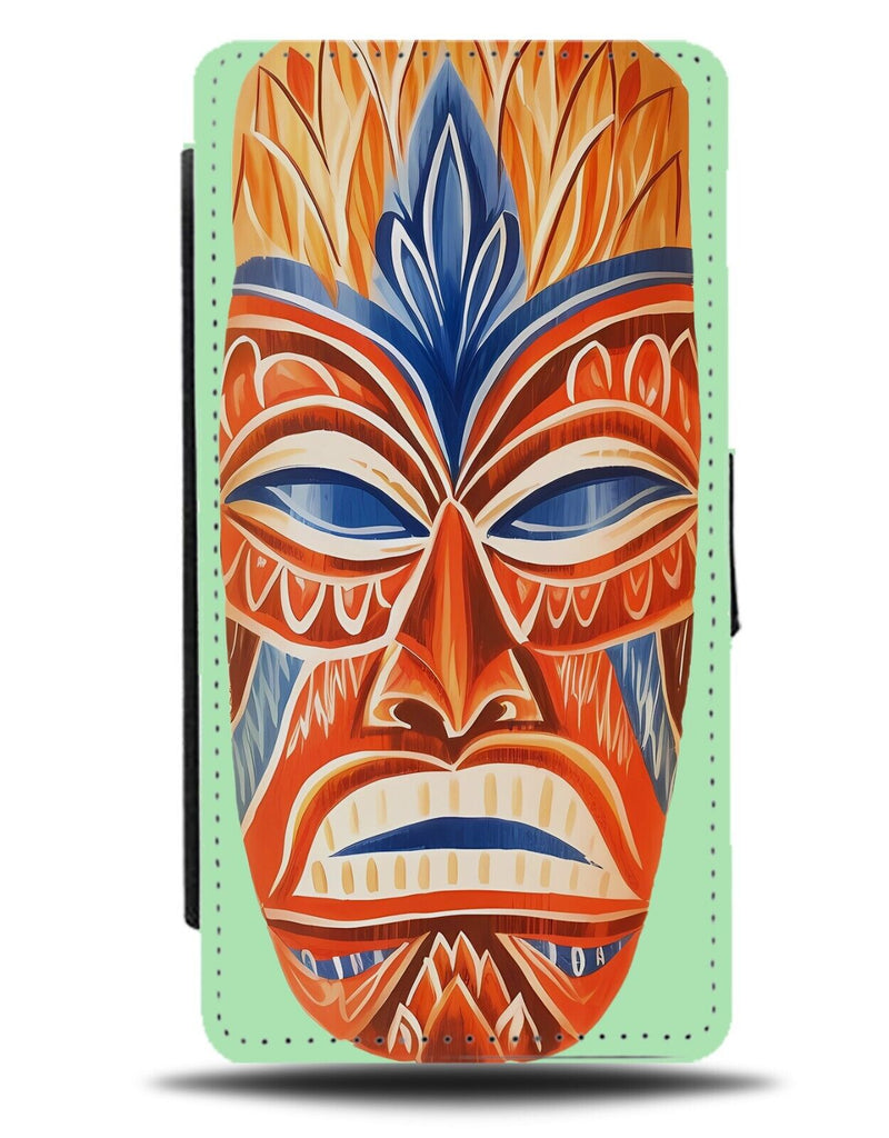 Hawaiian Tikka Mask Flip Wallet Case Hawaii Lua Tiki Colourful Style Tribal DA64