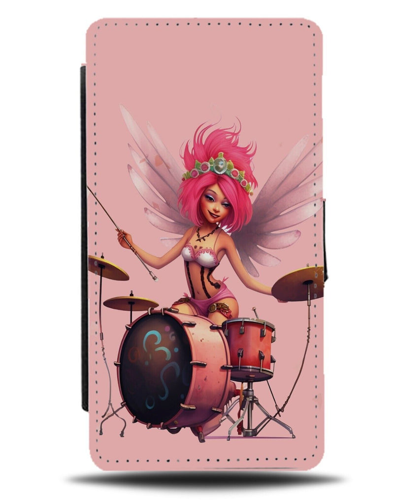 Punk Princess Drumming Fairy Flip Wallet Case Female Drummer Girl Pink Hair CY32