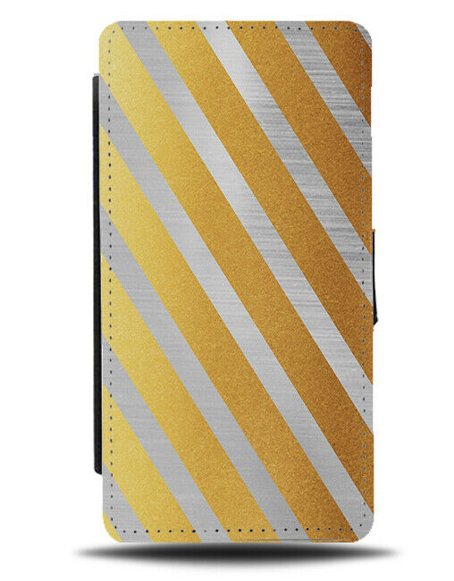 Gold & Silver Striped Flip Cover Wallet Phone Case Coloured Stripes Golden i888