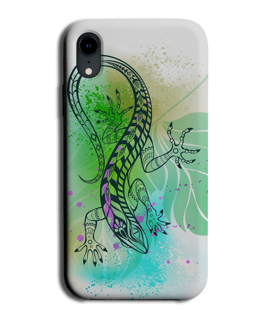 Contour Lizard Art Phone Case Cover Lizards Reptile On Leaf Green Gecko BJ03