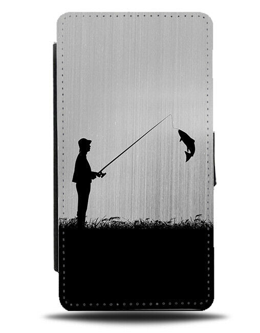 Fishing Flip Cover Wallet Phone Case Fisherman Fish Kit Gear Silver Grey i694