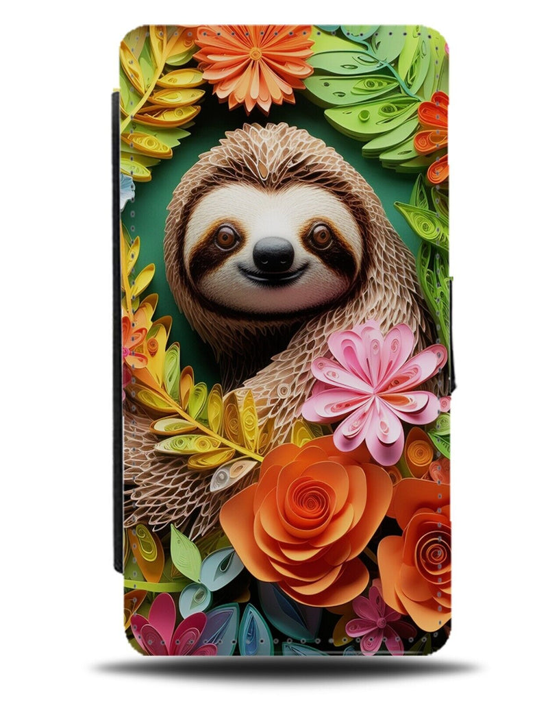 Colourful Sloth Flip Wallet Case Novelty Sloths In Flowers Floral Boho Cool CE04