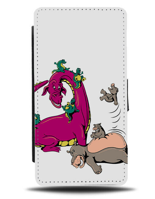 Dragon On Hippo Trampoline Flip Wallet Phone Case Hippos Dragons Baby Alien E175