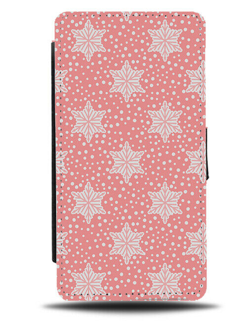 Pink Girls Christmas Jumper Design Flip Wallet Case Snowflake Snowflakes H855