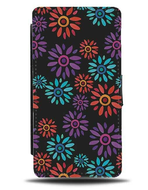 Gothic Colourful Flowers Flip Wallet Case Floral Grunge Dark Gothic Flowery F766