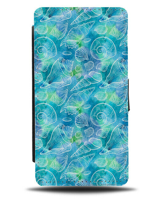 Blue and Green Design and White Seashell Shapes Flip Wallet Case Silhouette F819