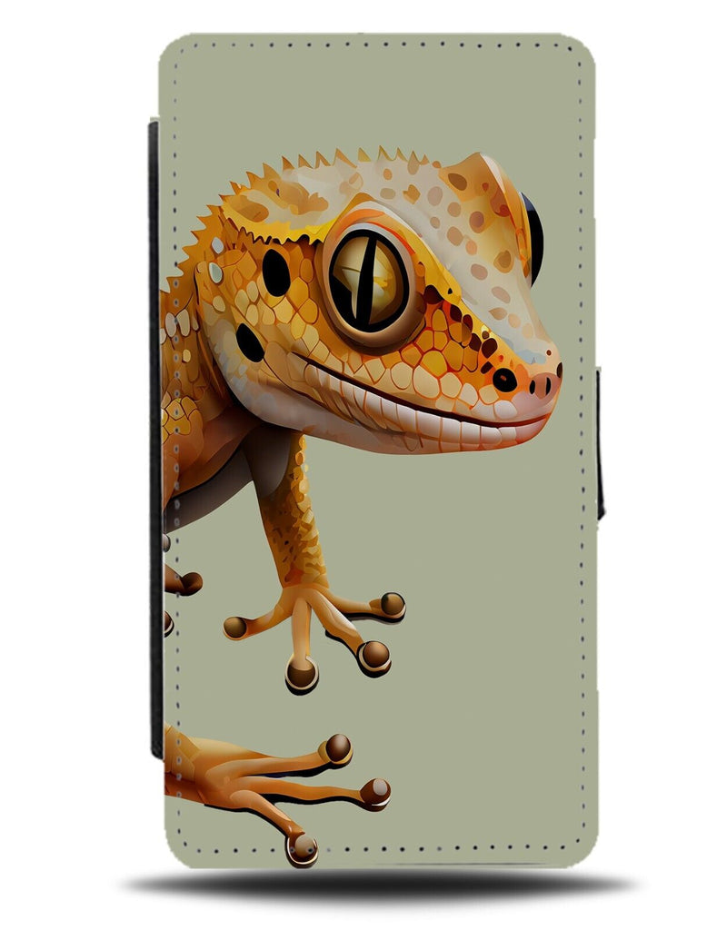 Gecko Lizard Flip Wallet Case Lizards Geckos Sandy Yellow Brown Reptile CZ89