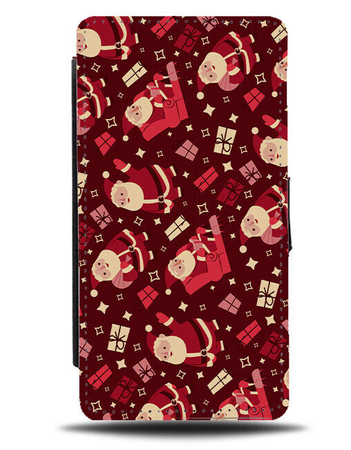 Santa Claus Pattern Flip Wallet Case Design Christmas Santas Picture Red N780