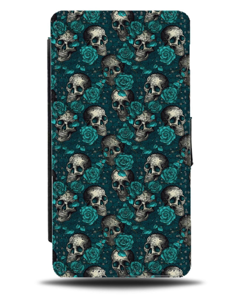 Turquoise Green Skulls Flip Wallet Case Sugar Floral Flowers Gothic Goth CE94