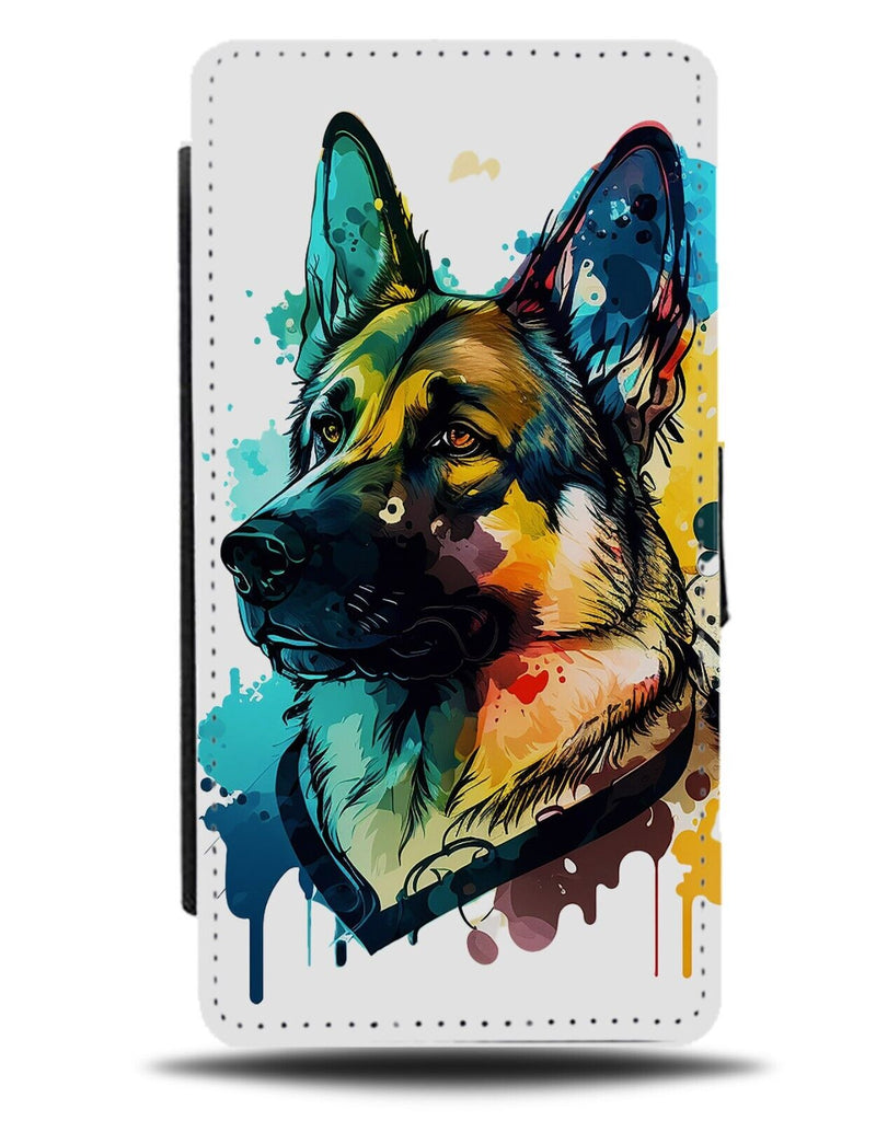 Dripping Colourful German Shepherd Watercolour Painting Flip Wallet Case AQ14