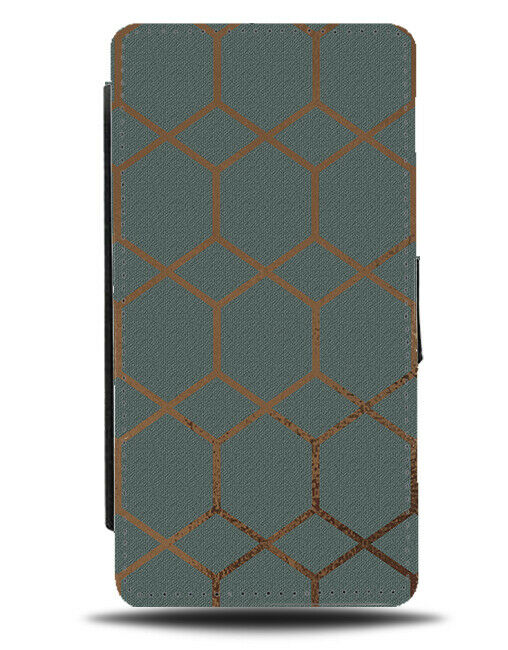 Dark Green and Gold Net Geometric Print Flip Wallet Case Pattern Shapes F874