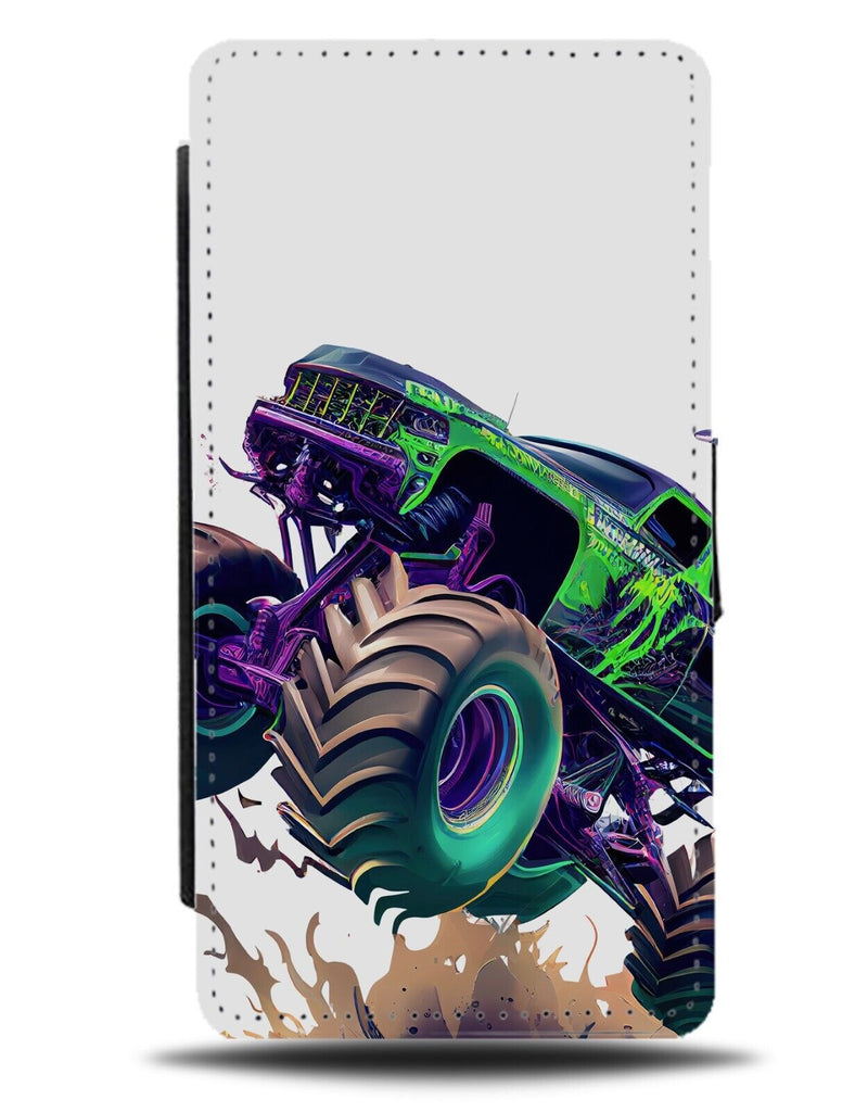 Monster Truck Jump Flip Wallet Case Jumps Stunt Trick Trucks Green Wheels DE81