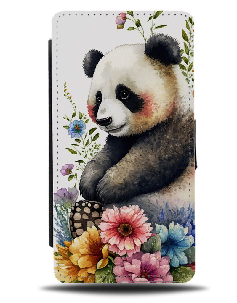 Giant Panda In Flowers Flip Wallet Case Pandas Bear Bears Artwork Floral AG73
