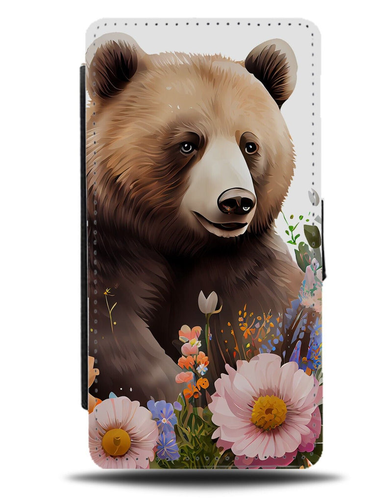 Grizzly Bear Flowers Flip Wallet Case Floral Flower Brown Bears Mother Moma AX24
