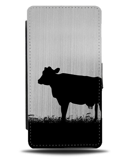Cow Silhouette Flip Cover Wallet Phone Case Cows Silver Coloured Grey i142