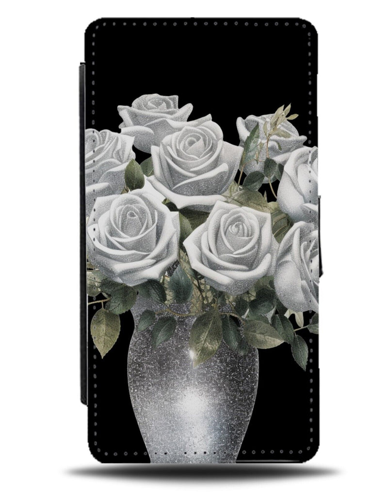 Vase Of Silver Roses Flip Wallet Case Flowers Rose Grey Bunch Bouquet Posh BY01