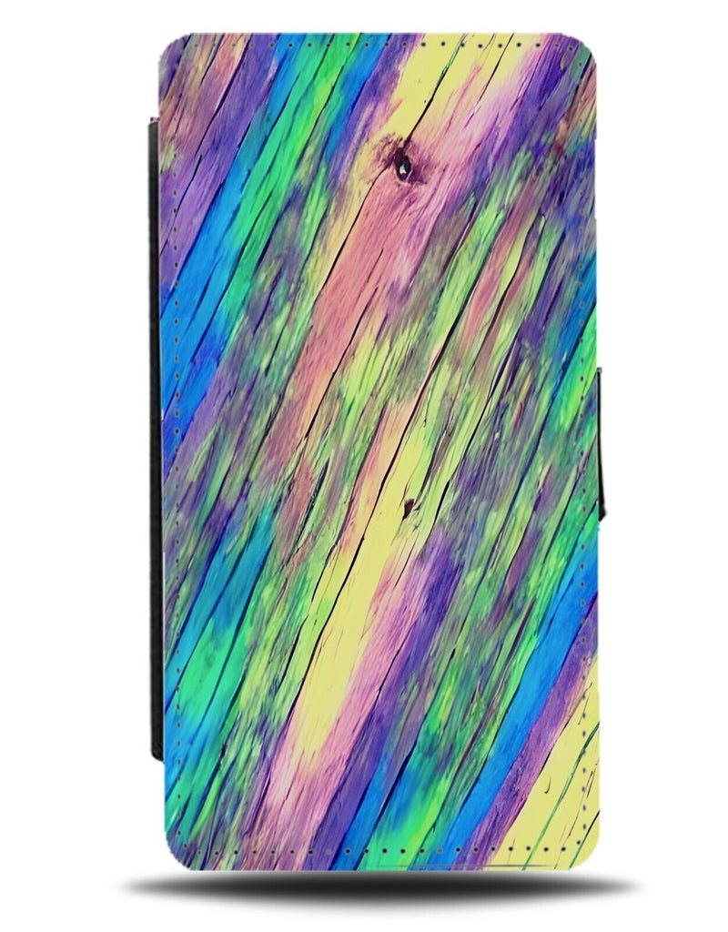 Neon Multicoloured Wooden Print Flip Wallet Case Wood Different Colours CD76