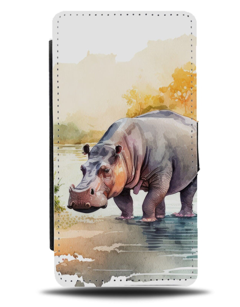 Watercolour Hippopotamus Flip Wallet Case Hippopotamuses Picture Photo Bull DC40