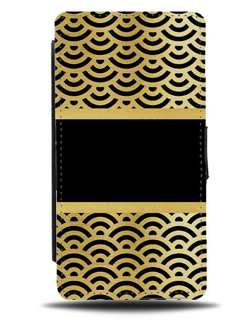 Golden and Black Patterned Flip Cover Wallet Phone Case Gold Luxurious B844