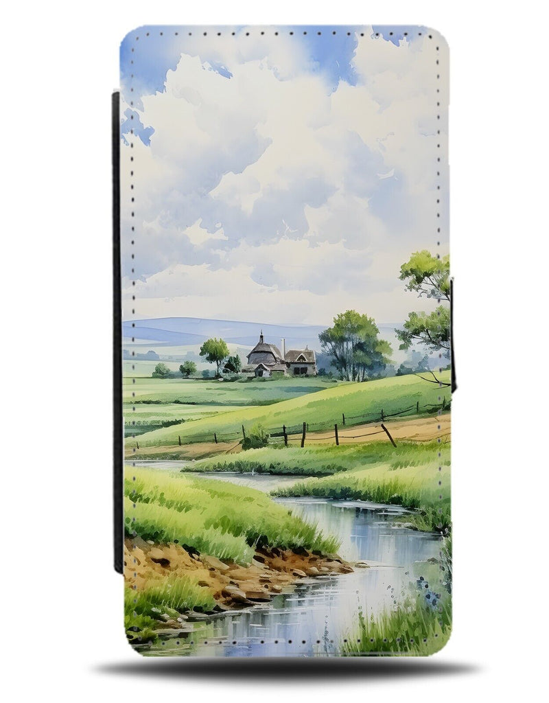 Oil Painting Countryside Flip Wallet Case Country Side Green Fields Meadows DB22