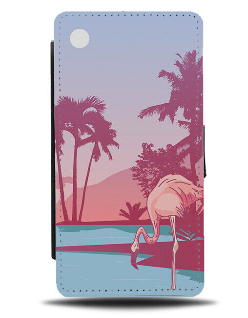 Tropical Flamingo In Paradise Picture Flip Wallet Case Lake Retro 80s Photo J369