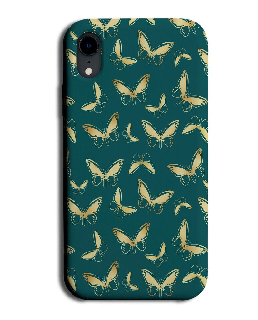 Dark Green With Golden Butterfly Wings Phone Case Cover Butterflies Gold Q702C