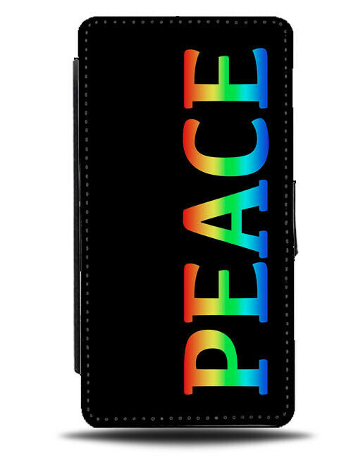 Multicoloured Peace Flip Cover Wallet Phone Case Word Wording 60s Hippy B926