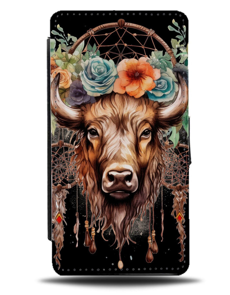Boho Bison Flip Wallet Case Bisons Head Floral Dream Catcher Style Tribal CH91