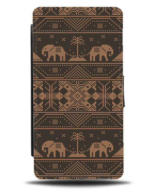 Indian Elephant Patterning Flip Wallet Case Tribal African India Elephants H603