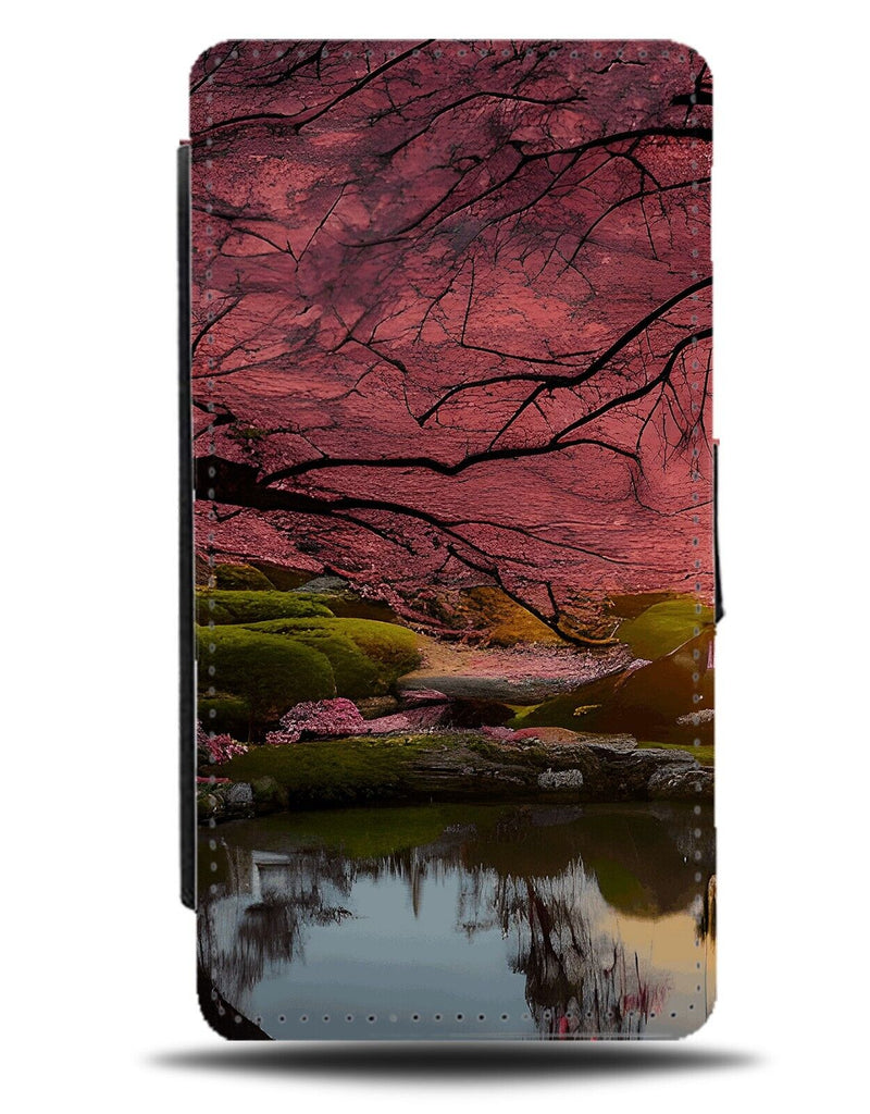Under Cherry Blossom Tree Flip Wallet Case Leaves Branches Lake River Japan BF37