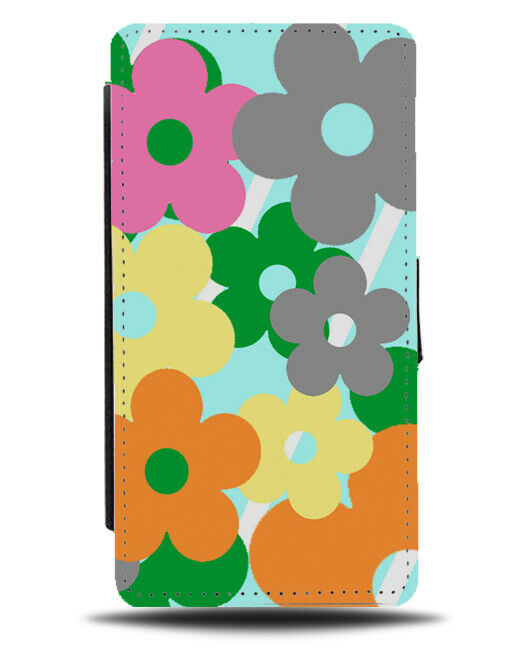 Colourful Vintage Flowers Flip Cover Wallet Phone Case Floral Cartoon Kids B572