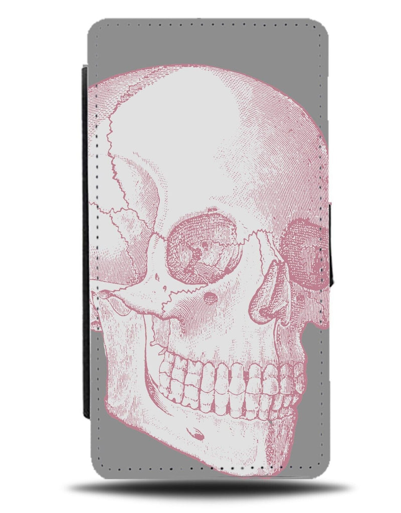 Pink and Grey Skulls Head Flip Wallet Case Girls Skull Face Grunge Dark AI89
