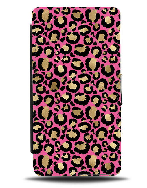 Large Animal Spotted Flip Wallet Case Hot Pink and Gold Shapes Safari F647