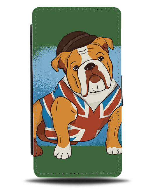 British Bulldog Cartoon Flip Wallet Case Funny English Dog Gift Present E700
