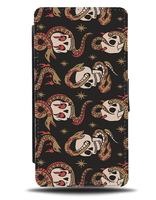 Tattoo Style Skull Heads Pattern Flip Wallet Case Skull Snake Snakes Grunge N578