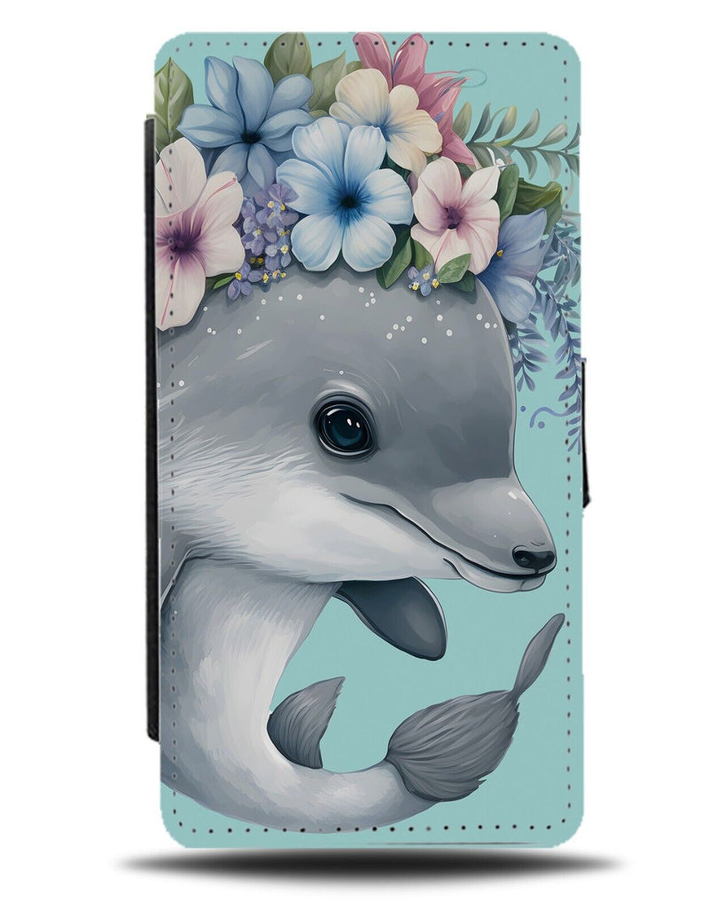 Cute Dolphin In Flower Crown Flip Wallet Case Floral Florals Dolphins Face AD37