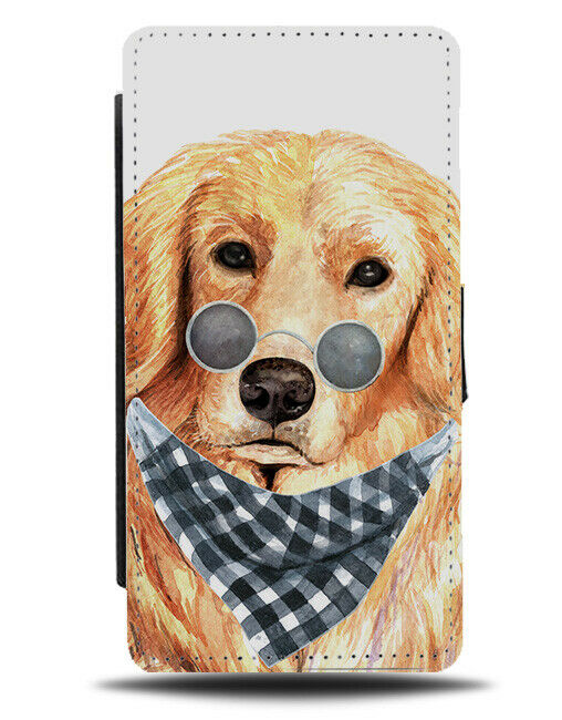 Rocker Golden Retriever Flip Wallet Case Rock n Roll Bandanna Sunglasses K712