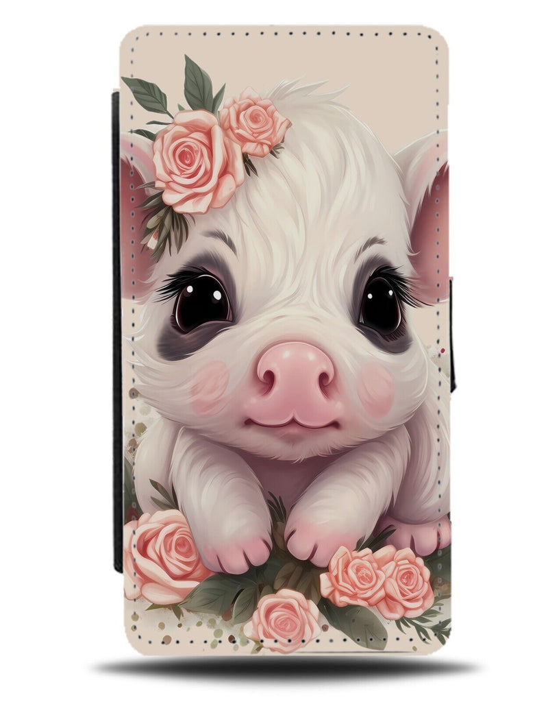 Baby Piglet Flip Wallet Case Pig Pigs Floral Pink Piggy Cute Tiny Big Eyes CD95